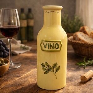 Italian Ceramic Wine Decanter Yellow Olive Motif Ceramiche Virginia Italy